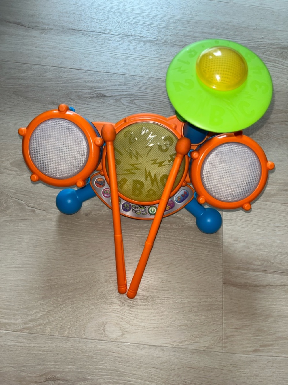 Kids Electronic Drum Set Toy - Orange Blue And Green Vtech Kidi Beats Drum Set